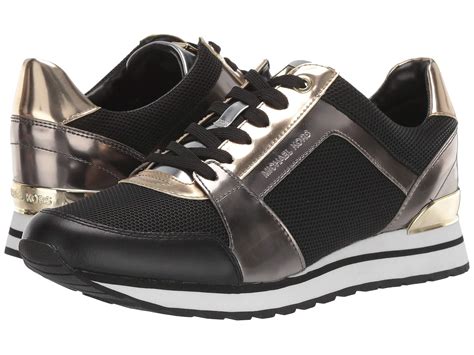 michael kors billie trainer black and gold|Billie Leather and Signature Logo Trainer .